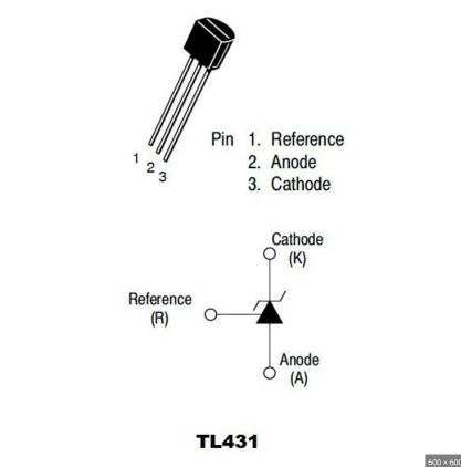 Diagrama del circuito integrado TL431 regulador de voltaje