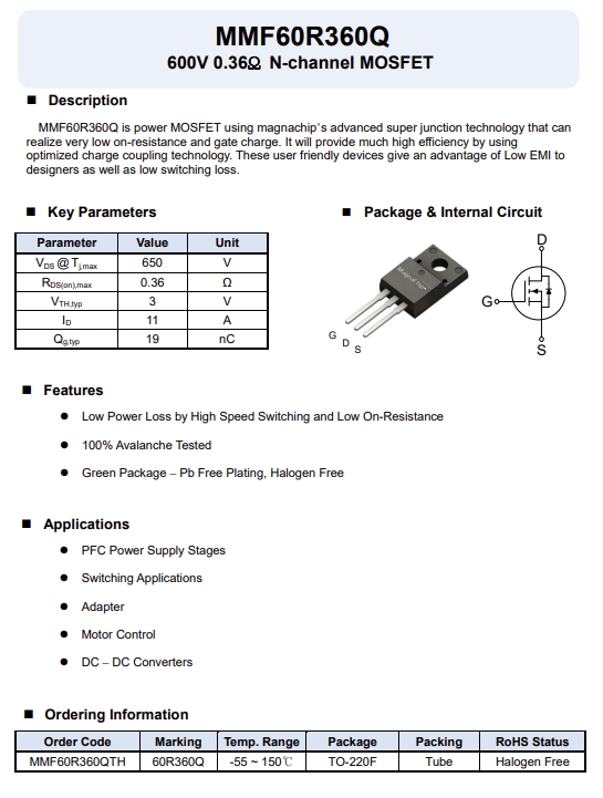 Imagen del MOSFET 60R360QS de Samsung