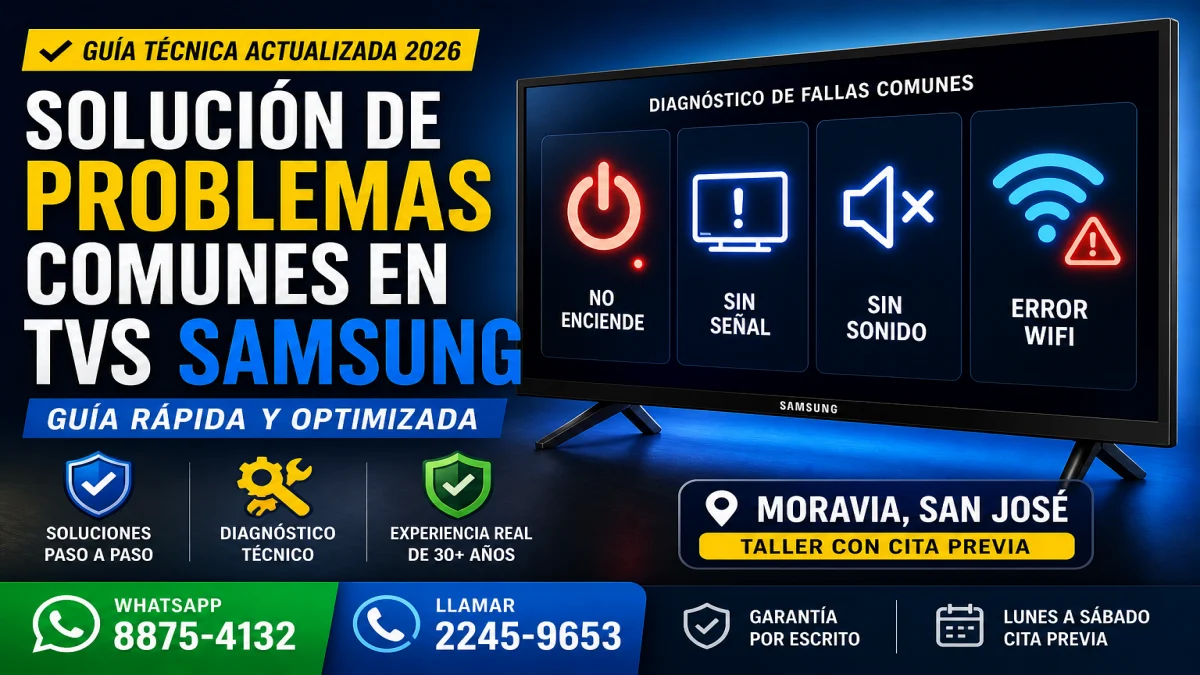 Solución de problemas en TV Samsung guía técnica 2026 Costa Rica diagnóstico fallas comunes televisores Samsung