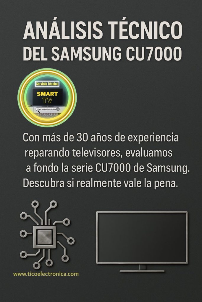 Descubre el Samsung CU7000 2025: análisis profundo de su panel 4K, Tizen OS y SmartThings. ¿Supera a Hisense y TCL? Lee más en TicoElectrónica. 