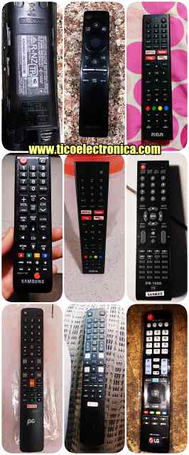 Venta remotos Imagen con 9 controles remotos de clientes de Samsung, LG y TCL, preparados para reparación y reemplazo de controles en TicoElectrónica Costa Rica.