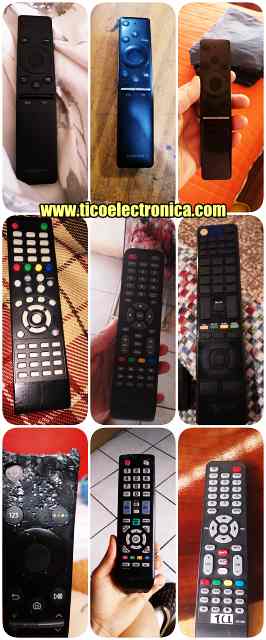 Collage mostrando 9 controles remotos de clientes, gestionados para venta y reparación de controles de TV en TicoElectrónica Costa Rica.