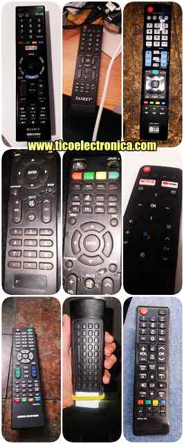 Collage de 9 controles remotos variados de clientes, gestionados para reemplazo y venta de controles TV en TicoElectrónica Costa Rica.