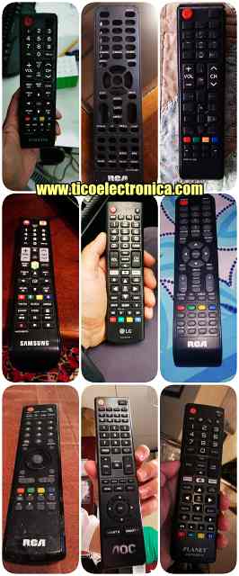 Imagen de 9 controles remotos de clientes, marcas como RCA, Xiaomi y Durabrand, preparados para venta y reparación de controles de TV.