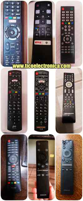 Imagen mostrando 9 controles remotos de clientes, incluidos Samsung, LG y Durabrand, listos para reparación de controles TV en TicoElectrónica Costa Rica.