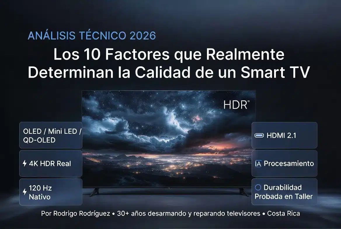 Los 10 factores que realmente determinan la calidad de un Smart TV en 2026 | Análisis técnico experto por Rodrigo Rodríguez • 30+ años en reparación • Costa Rica | www.ticoelectronica.com