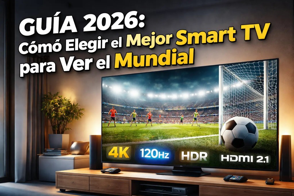 Smart TV 4K 120Hz mostrando partido de fútbol en estadio – guía para elegir el mejor televisor para ver el Mundial 2026 en Costa Rica y Latinoamérica
