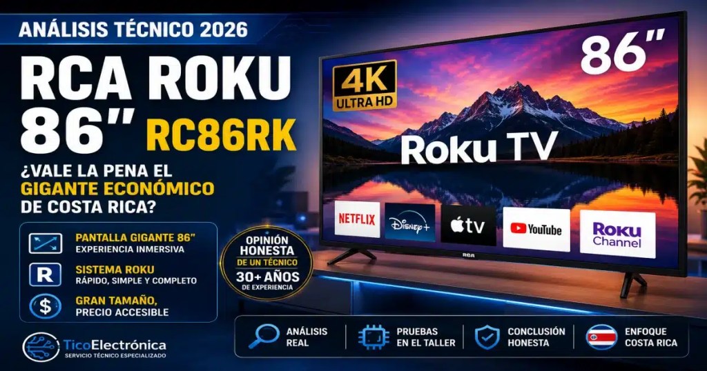 RCA Roku 86″ RC86RK: Análisis técnico 2026 | ¿Vale la pena en Costa Rica?